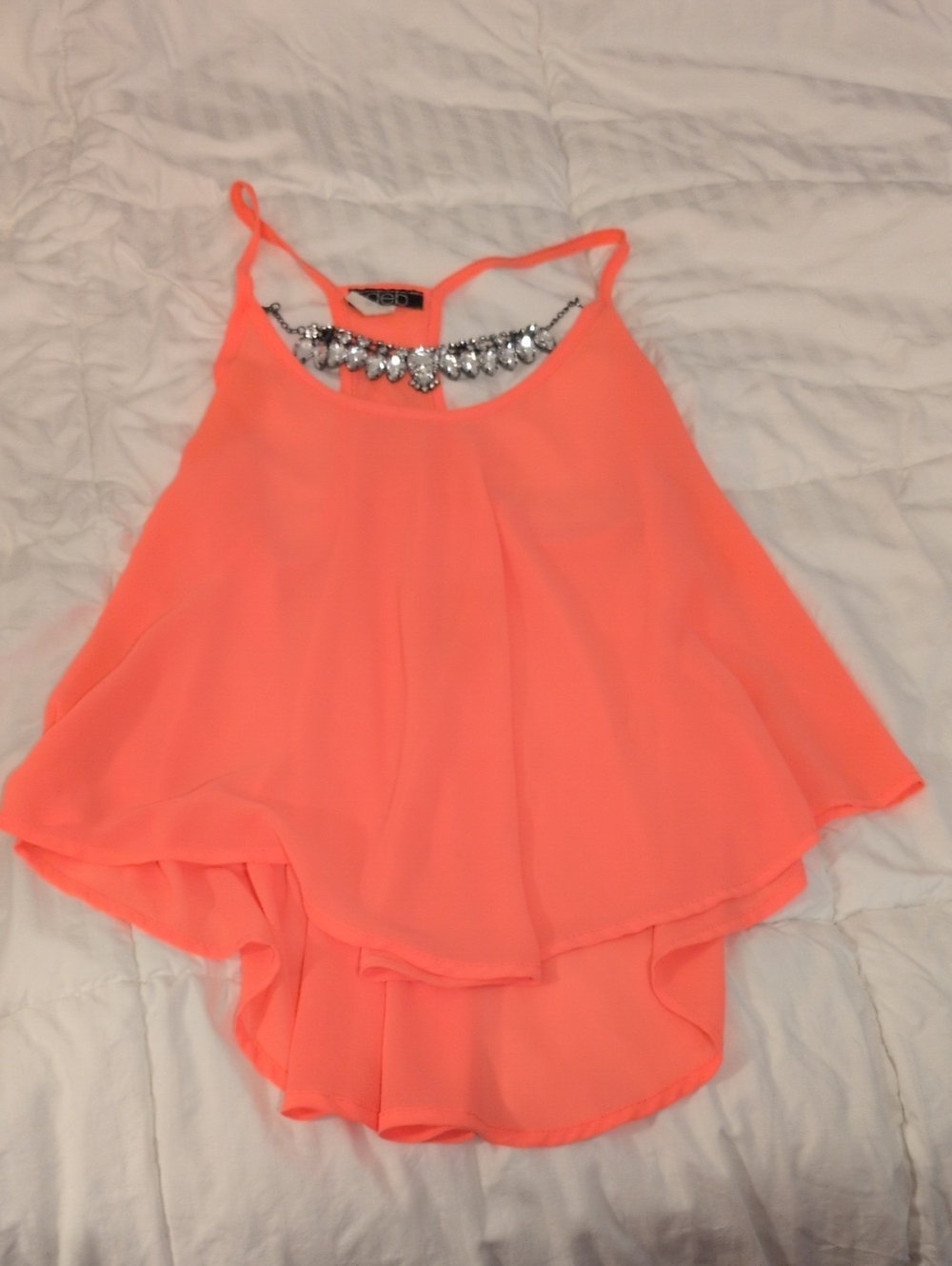 Deb Neon Coral Layered Camisole with Jeweled Neckline
